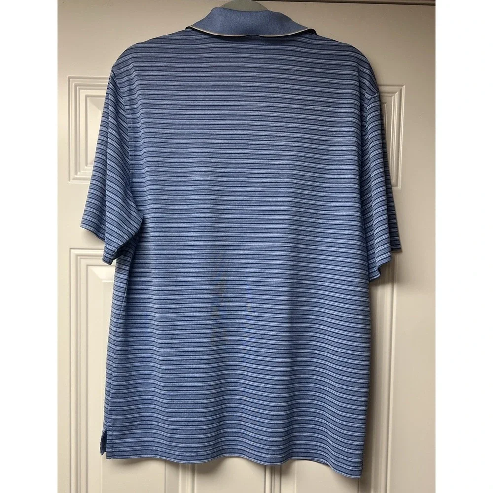 Greg Norman Play Dry Golf Blue White Striped Men's Polo Shirt Size M Lightweight